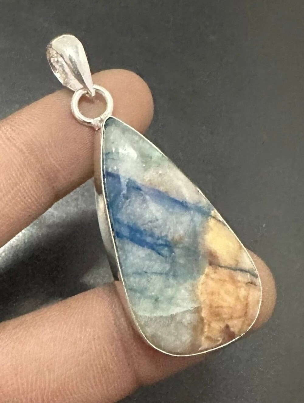 Natural Sodalite Blue Multi-Tone Teardrop Stone Pendant 925 Sterling Silver New